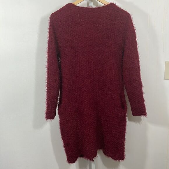 ENTRO Women’s Chunky Eyelash Texture Open Front Long Cardigan/Duster Red Small - Picture 6 of 8